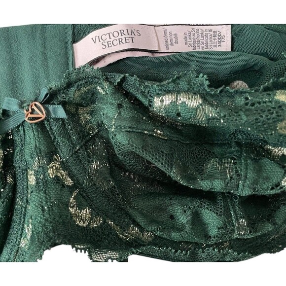 Victoria's Secret BODY BY VICTORIA Lace Demi Bra 34DDD Emerald Green Gold Flake - Picture 7 of 9